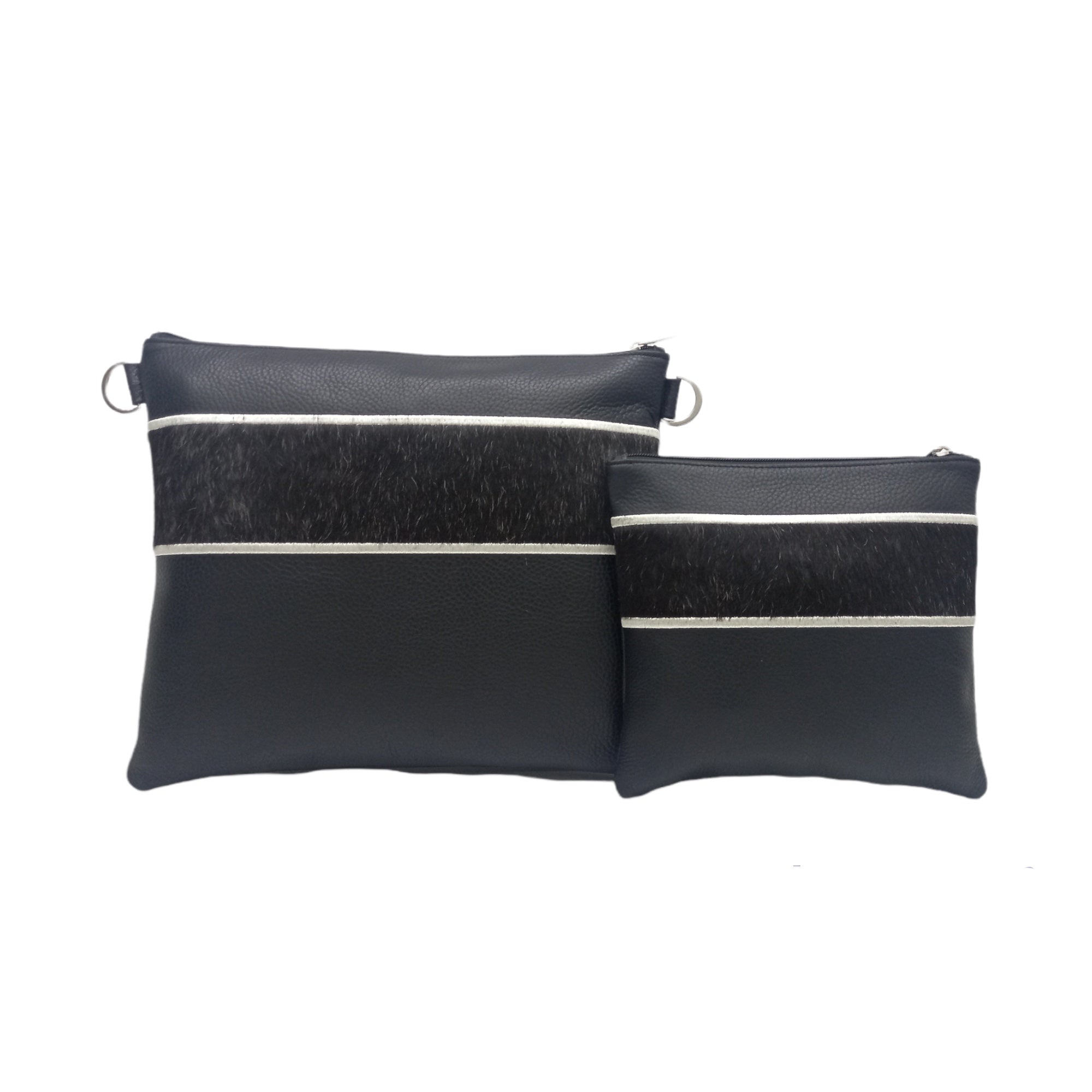 Black Leather/Black Fur with Silver Embroidery - D95
