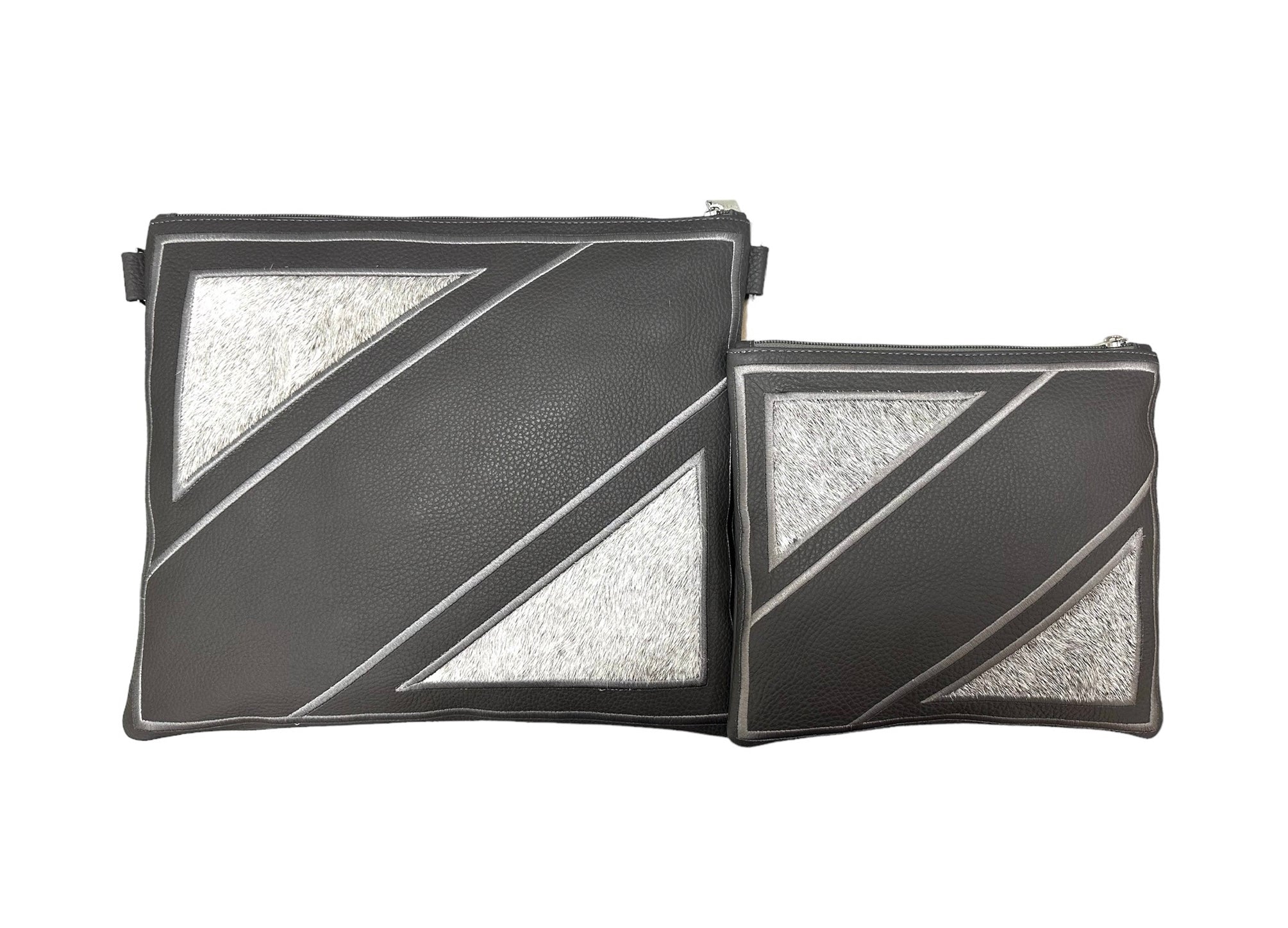 Gray Leather & Fur with Gray Embroidery - D102