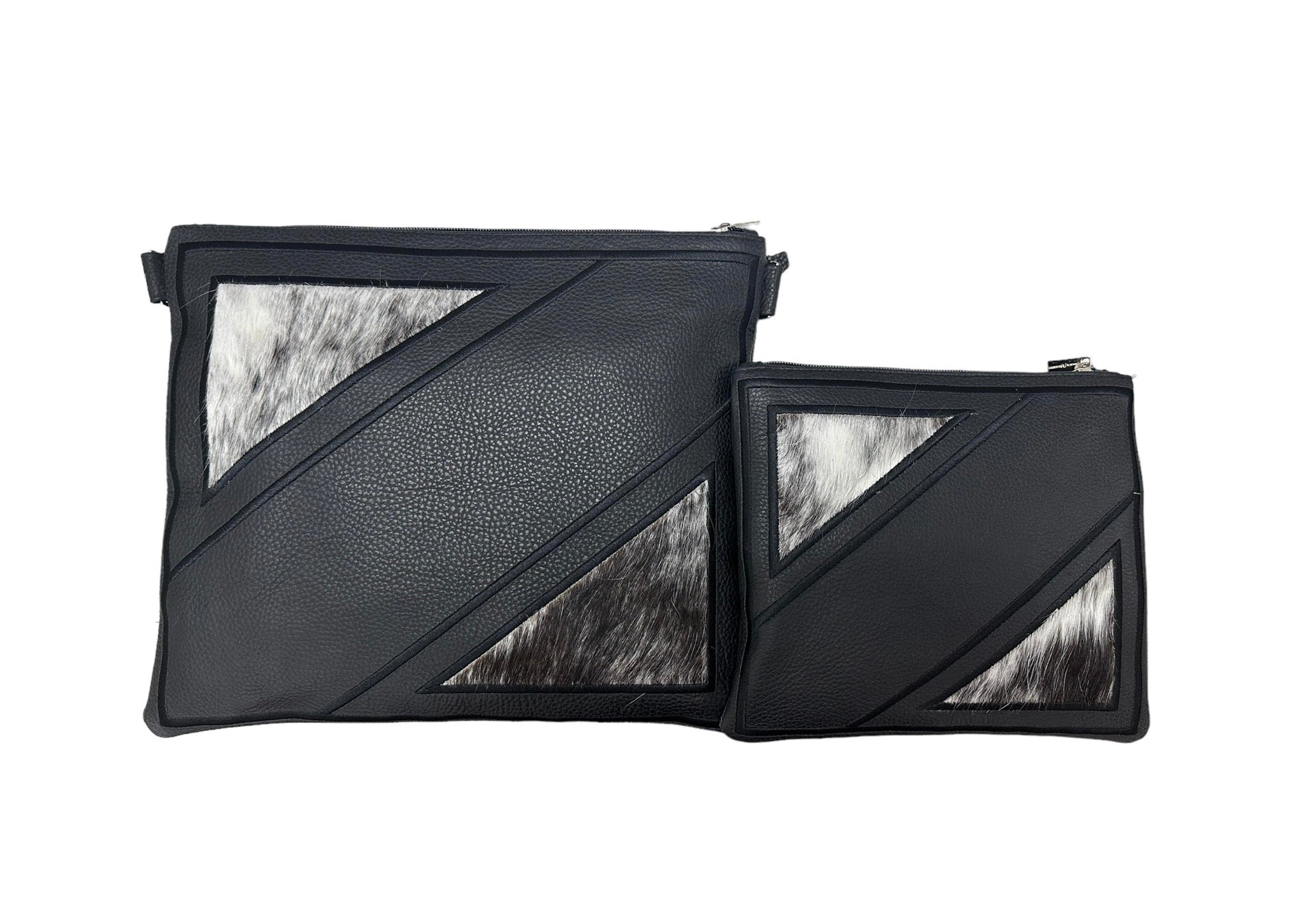 Black Leather/Black & White Fur with Black Embroidery - D104