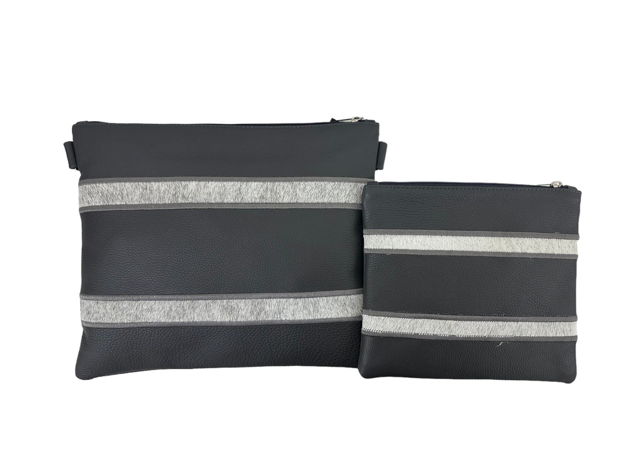 Gray Leather & Fur with Gray Embroidery - D108