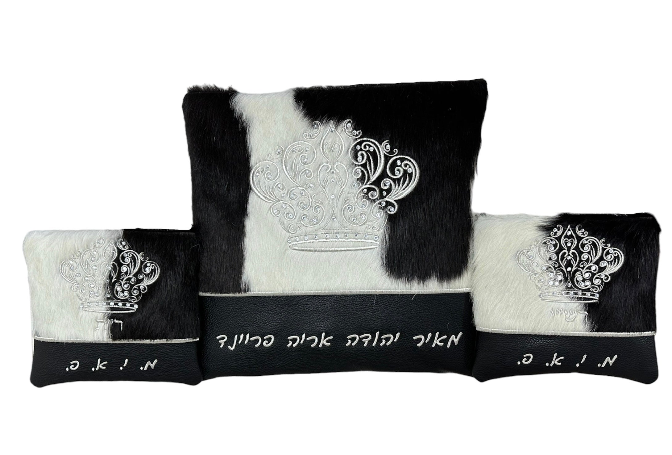 Black & White Fur/Black Leather with Silver Embroidery - F89