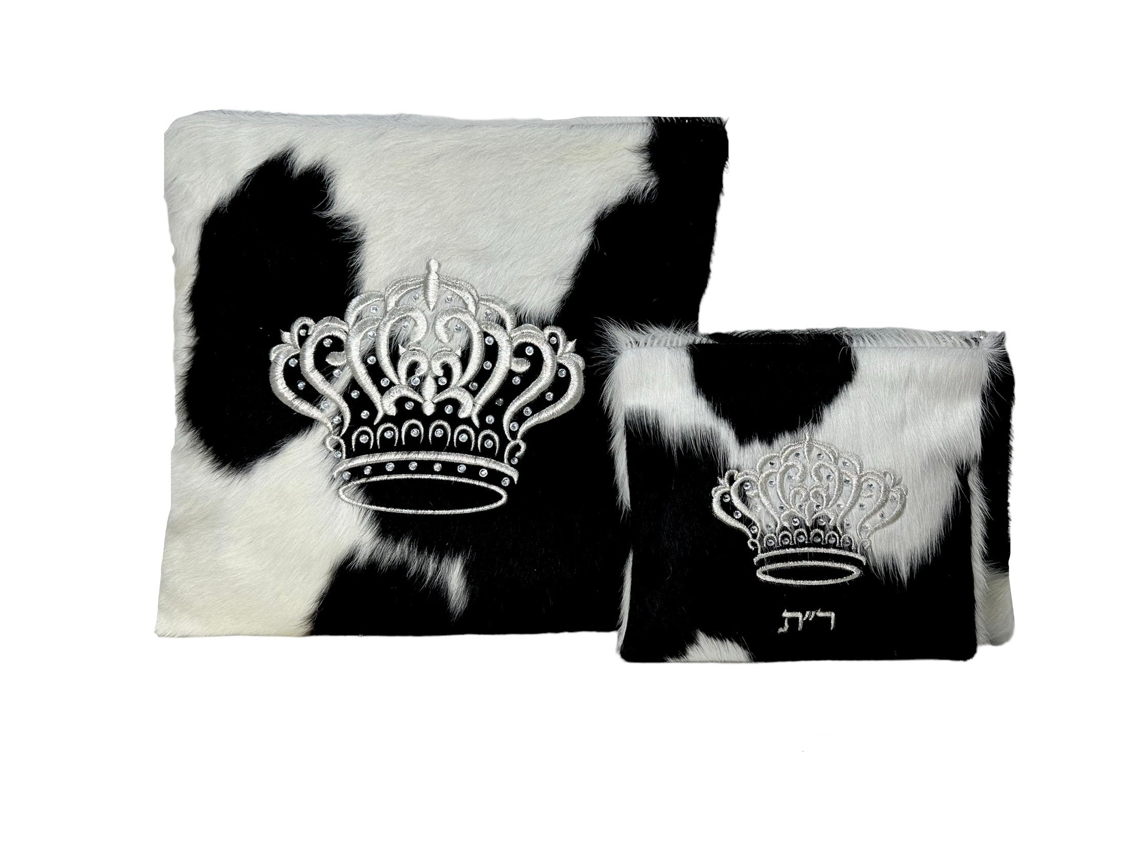 Black & White Fur with Silver Embroidery - F98