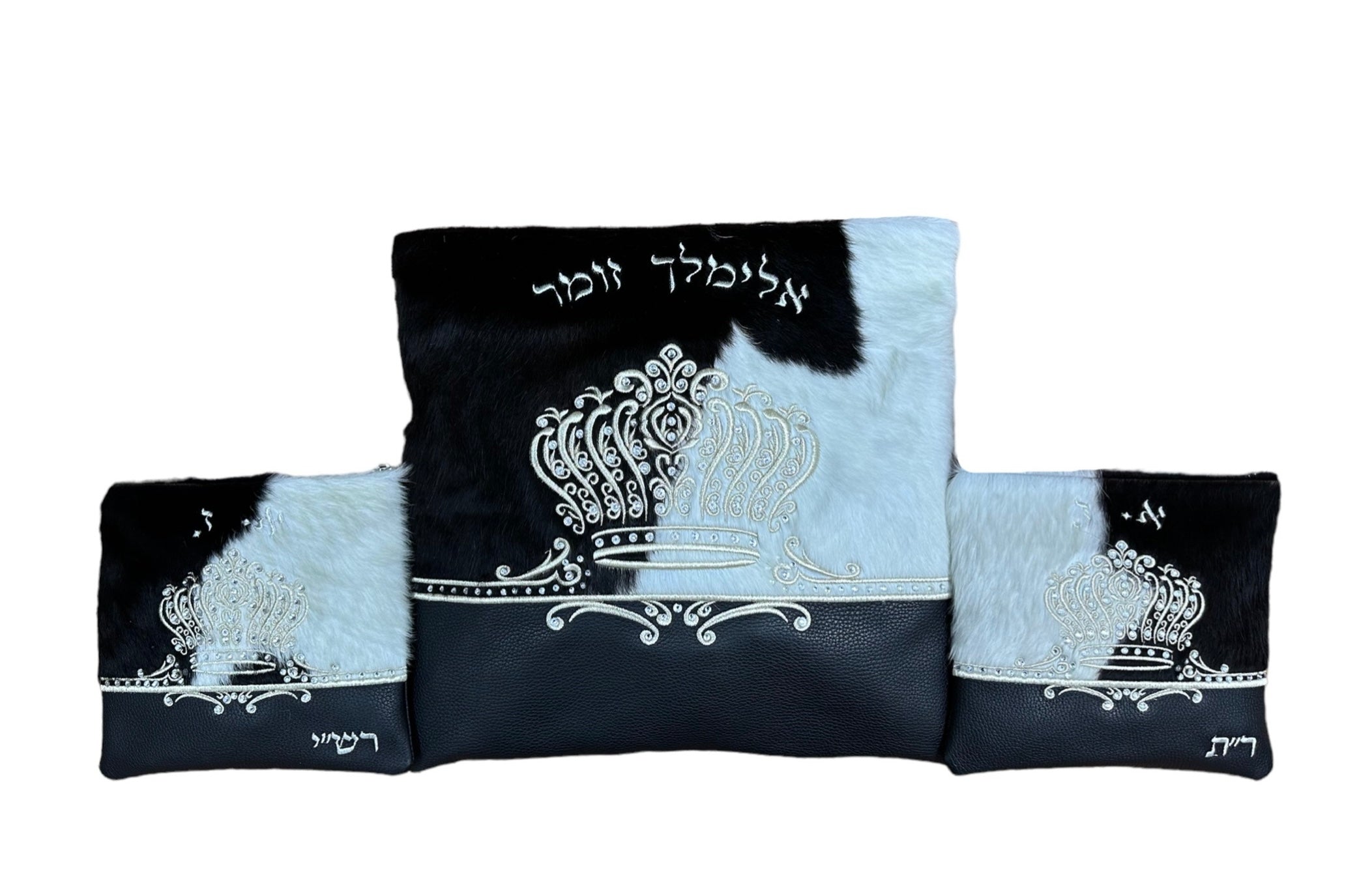 Black & White Fur/Black Leather with Embroidery - F100