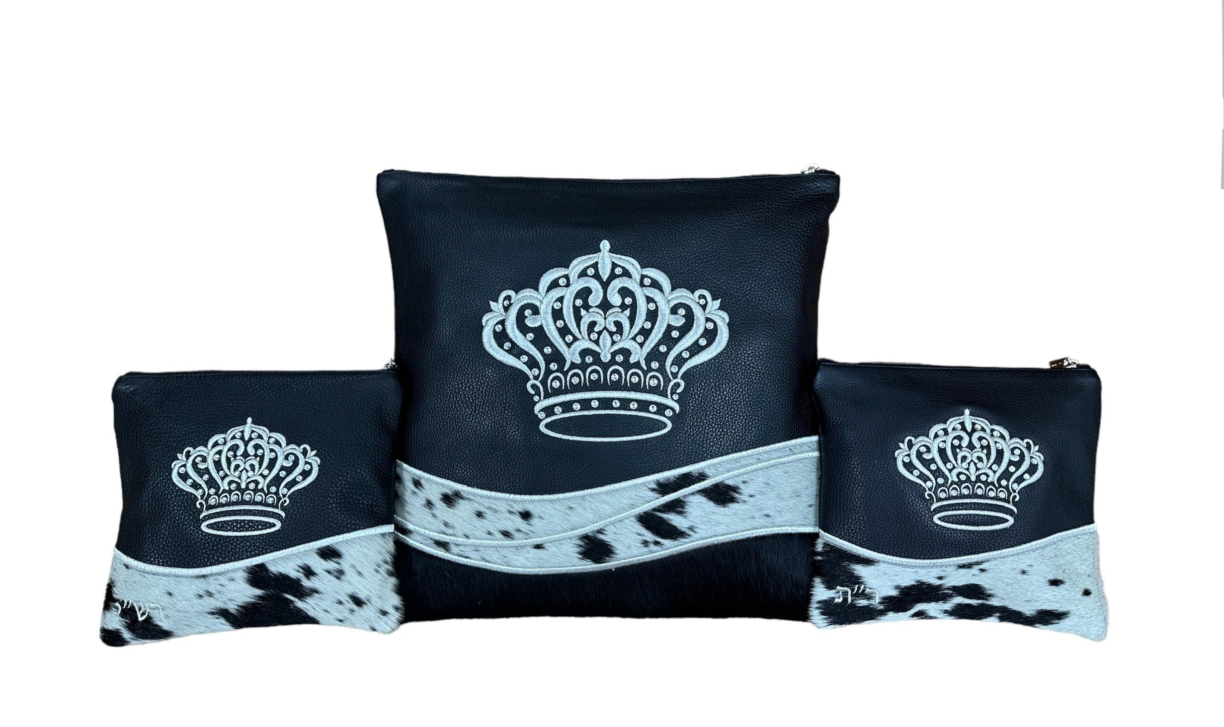 Black Leather/Black & White Fur with Silver Embroidery - F92