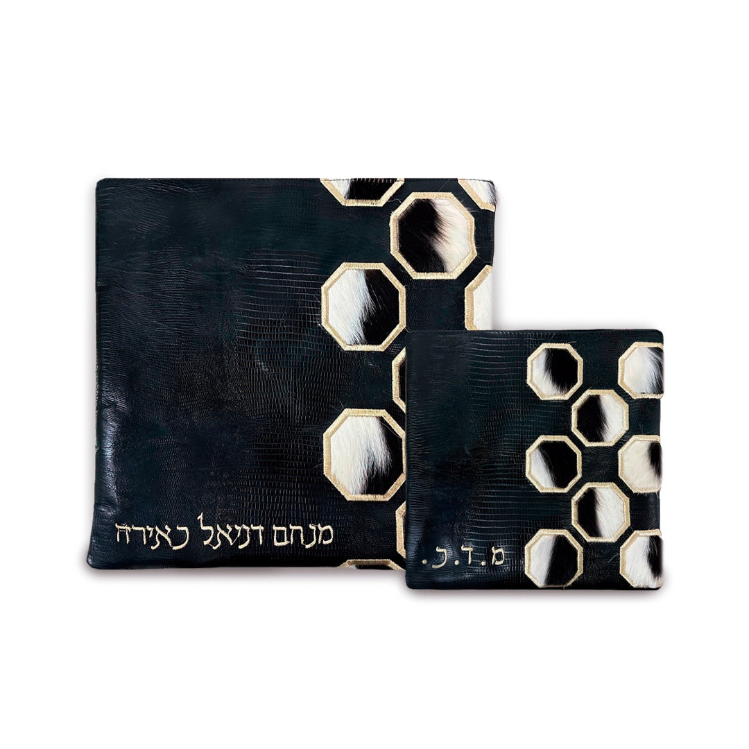 Black Snake/Black & White Fur with Gold Embroidery - D111