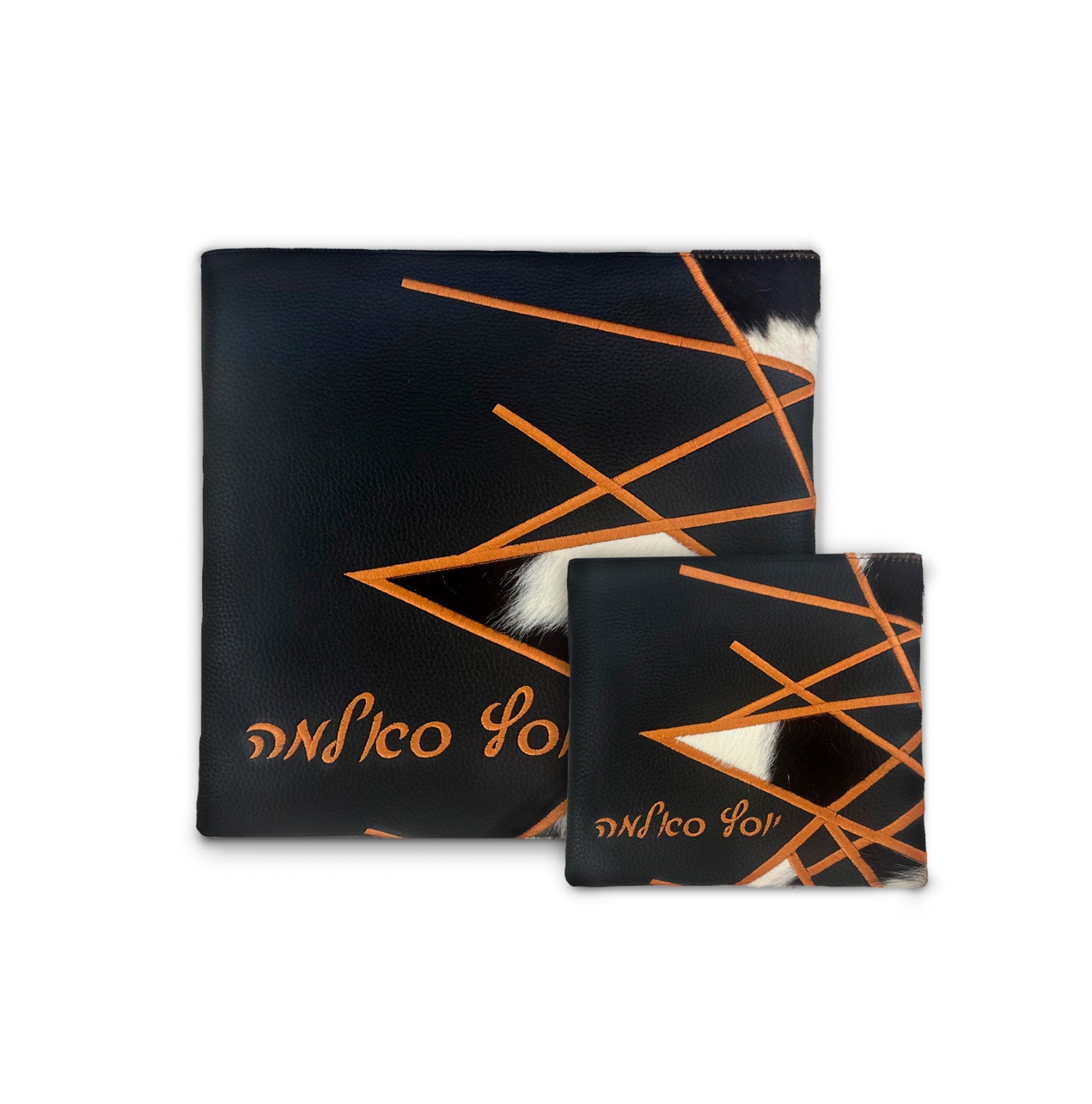 Black Grain/Black & White Fur with Orange Embroidery - D112