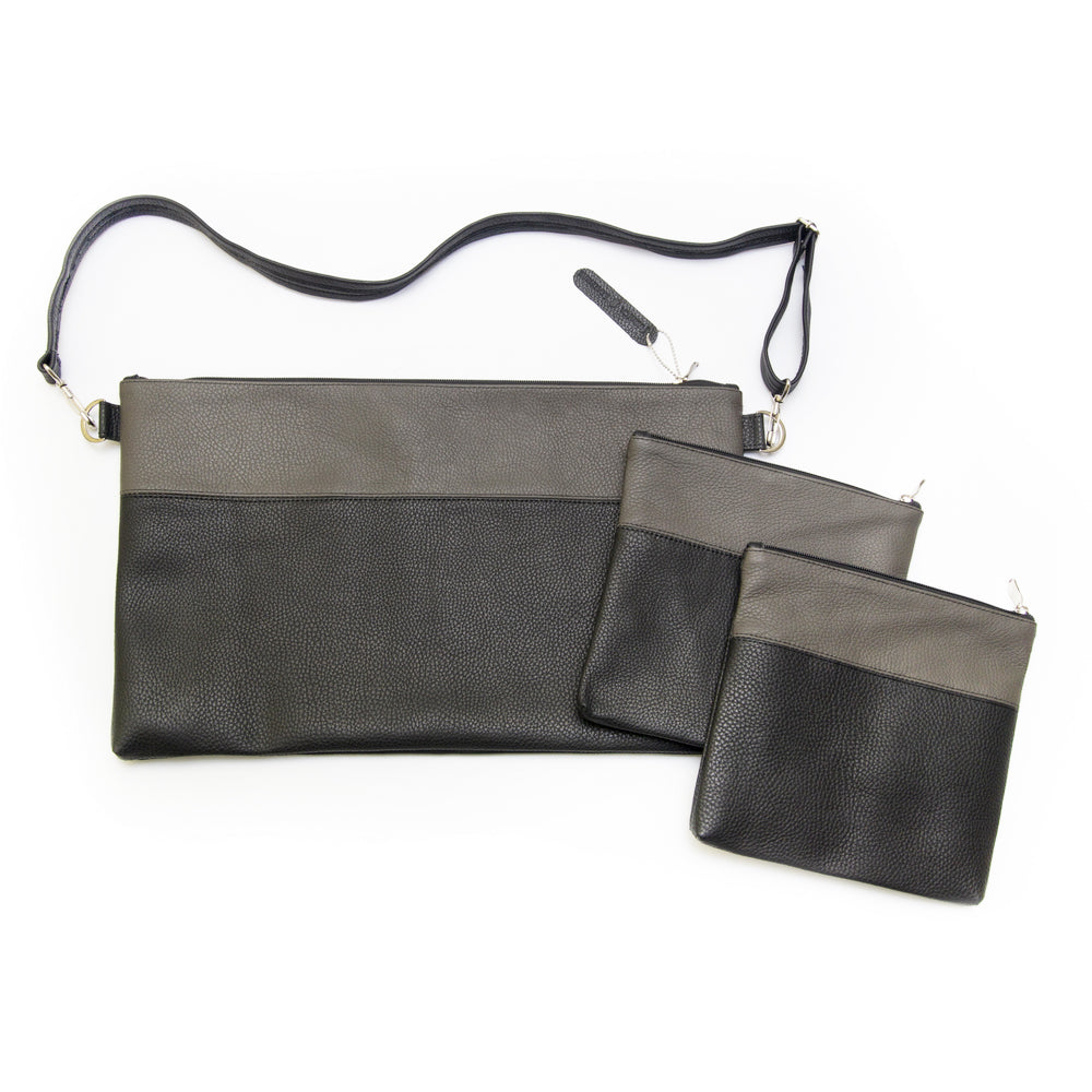 Tallis & Tefillin Leather Bags - Black and Dark Gray - B141