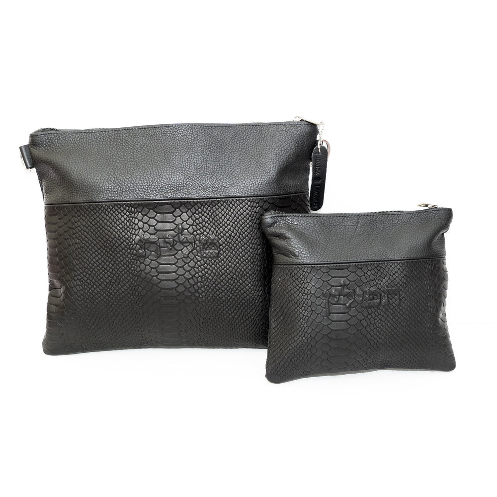 Tallis & Tefillin Leather Bags - Multi-Textured Black - B151