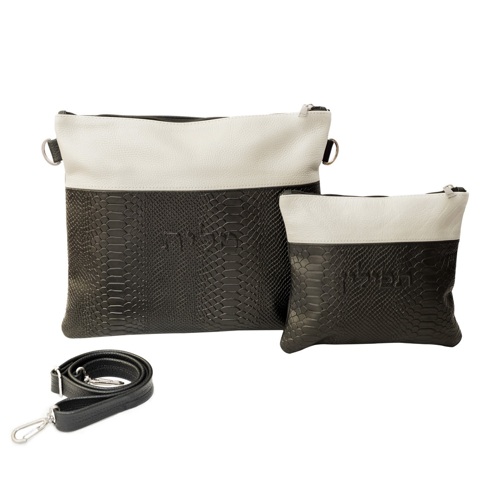 Tallis & Tefillin Leather Bags - Multi-Textured - White/Black Anaconda - B152