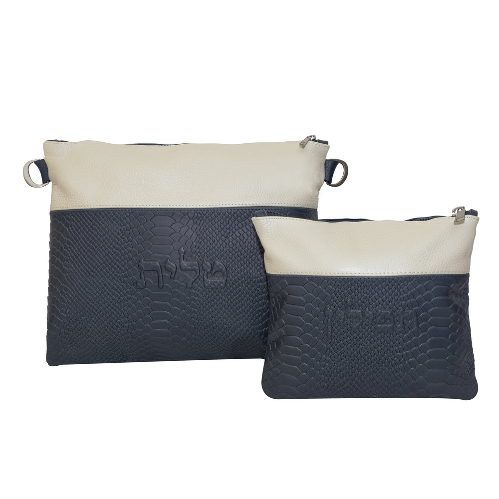 Tallis & Tefillin Leather Bags - Multi-Textured - White Grain/Navy Anaconda - B177