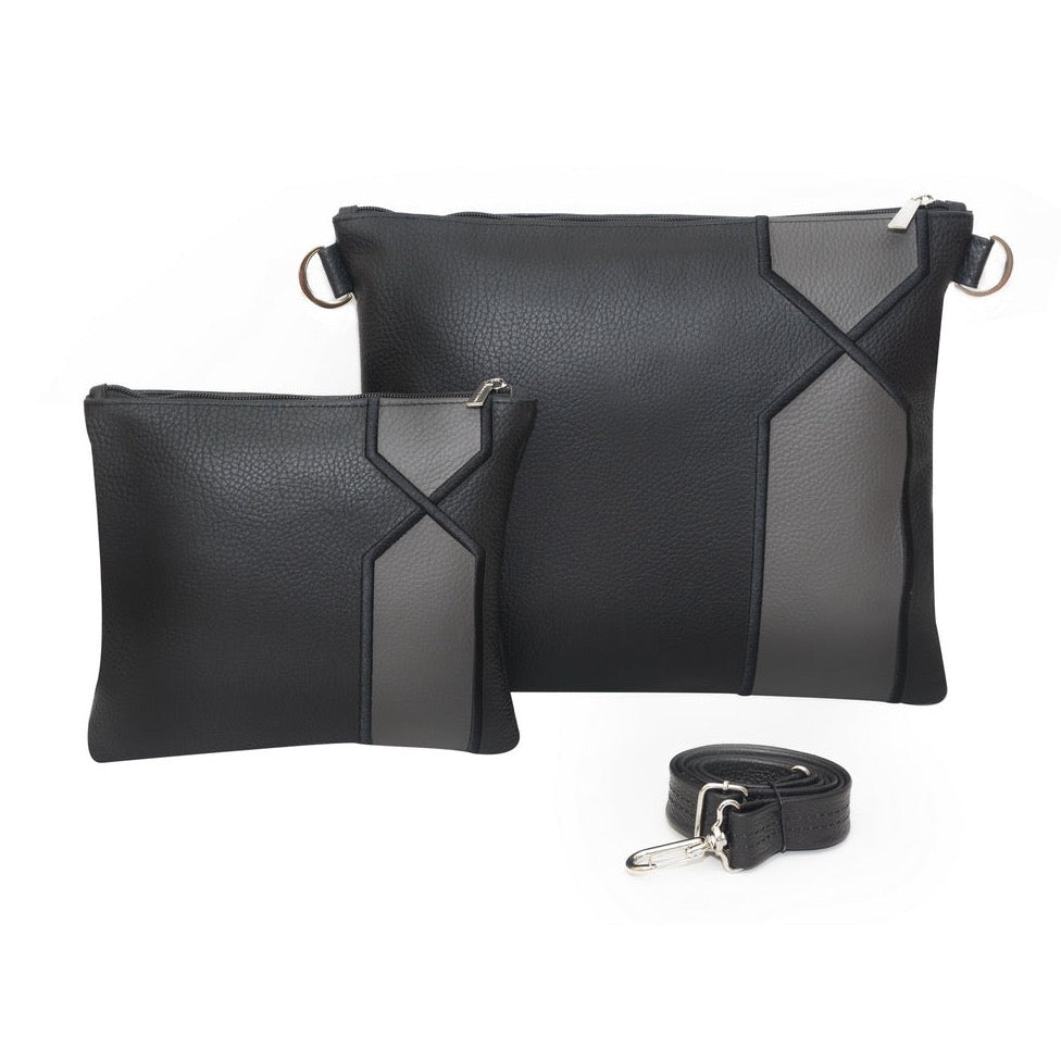 Tallis & Tefillin Leather Bags - Black/Gray with Black Embroidery - B218