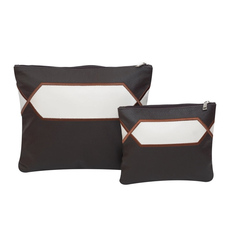 Tallis & Tefillin Leather Bags - Brown Grain/Smooth White with Brown Embroidery - B221