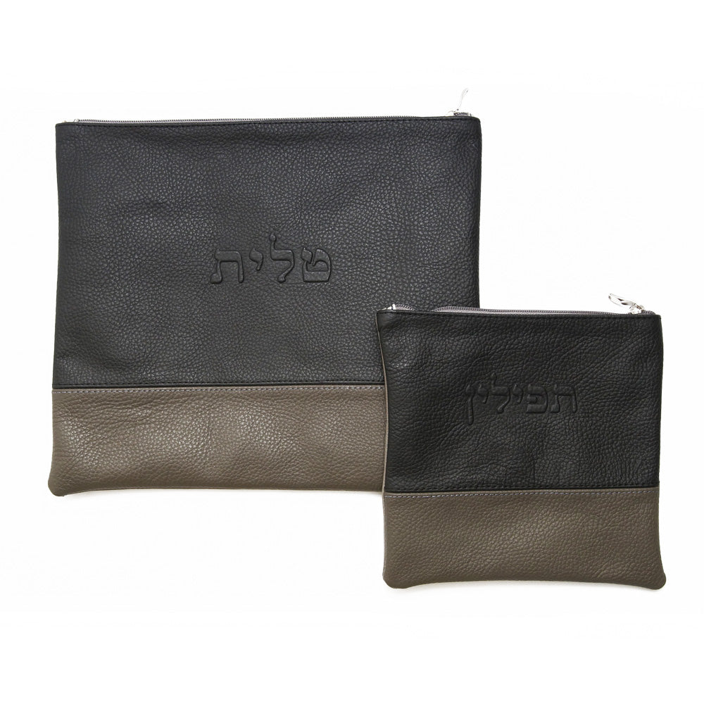 Tallis & Tefillin Leather Bags - Two-Tone - Black/Dark Gray - B58