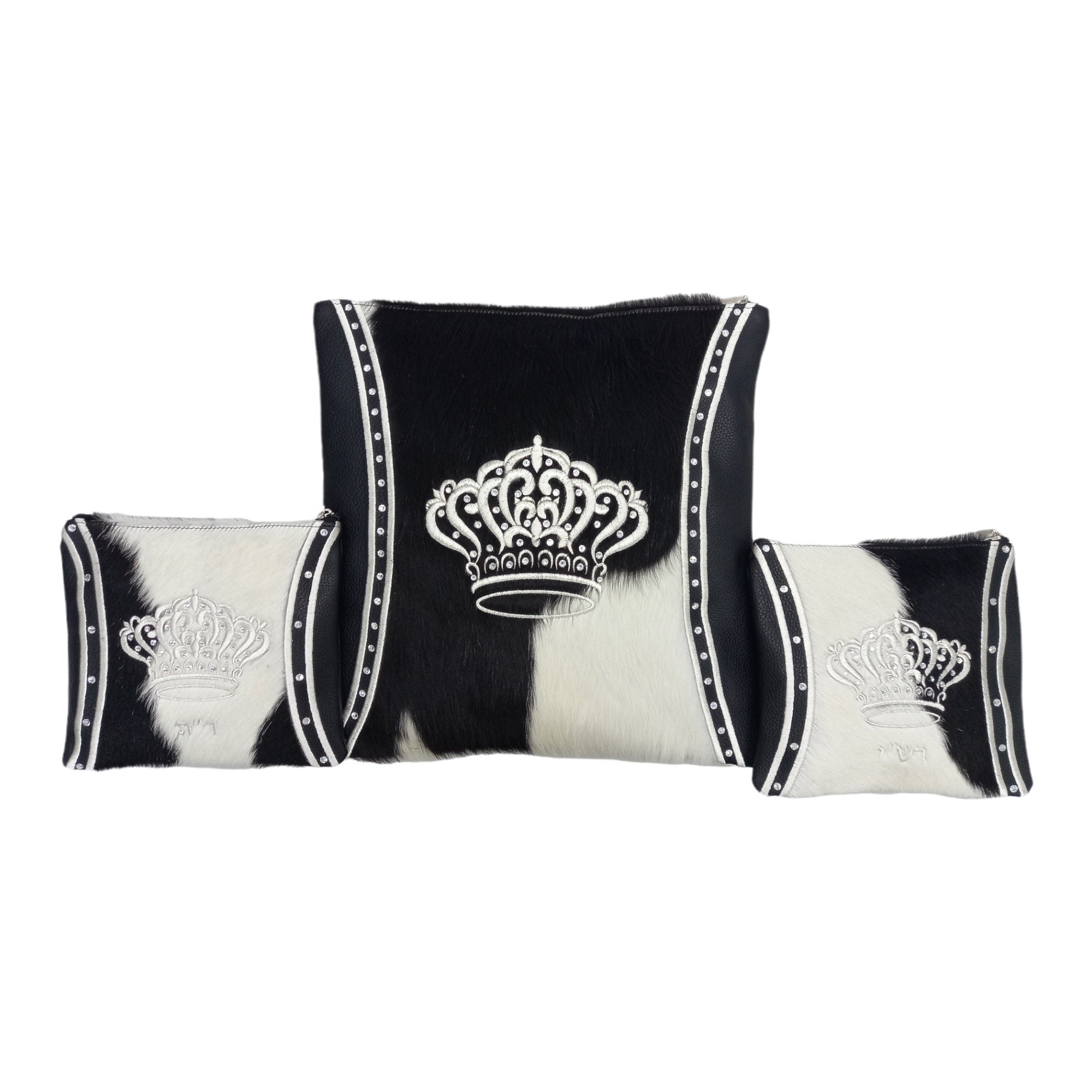 Black Leather/Black & White Fur with Silver Embroidery - F77